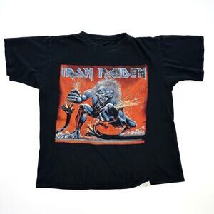 Vintage 90s Iron Maiden Band T Shirt Mens Large Graphic Print Euro Single Stitch